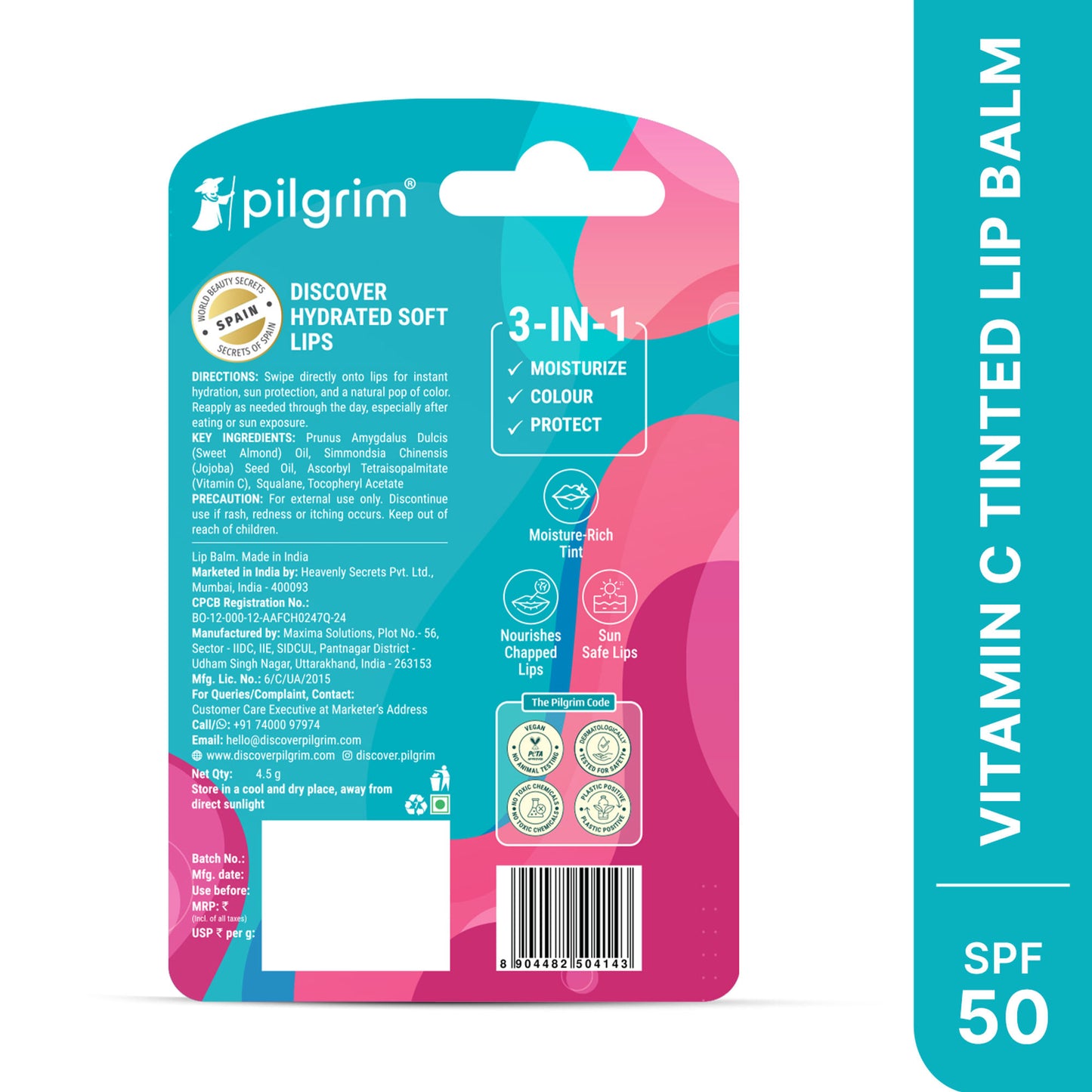 Pilgrim Vitamin C Moisture Rich Tinted Lip Balm SPF 50