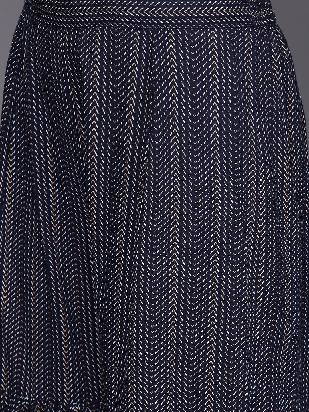 Indyancart IE Women Navy Blue Printed Pure Cotton Kurta with Sharara