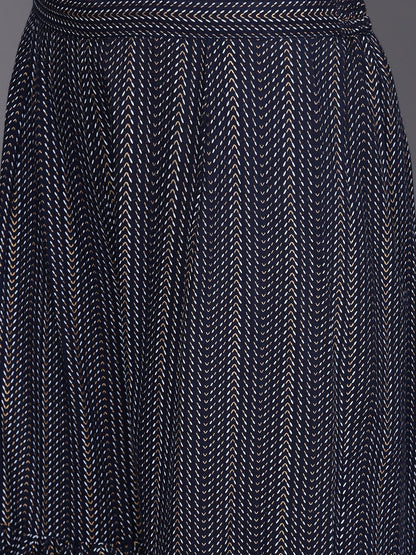 Indyancart IE Women Navy Blue Printed Pure Cotton Kurta with Sharara