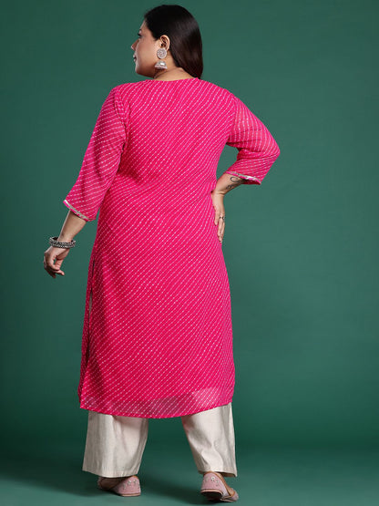 Indyancart IE Plus Size Ethnic Motifs Embroidered Sequinned Georgette Kurta