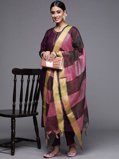 Dhiyona IE Women Round Neck Ethnic Motifs Kurta & Trousers With Dupatta