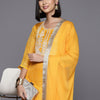 Indyancart VA Women'sBandhani Printed Regular Sequinned Kurta with Trousers & Dupatta