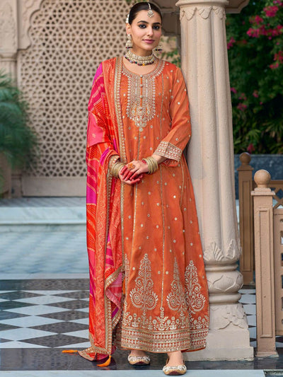 Dhiyona IE Ethnic Motifs Embroidered Sequinned Anarkali Kurta with Trouser & Dupatta