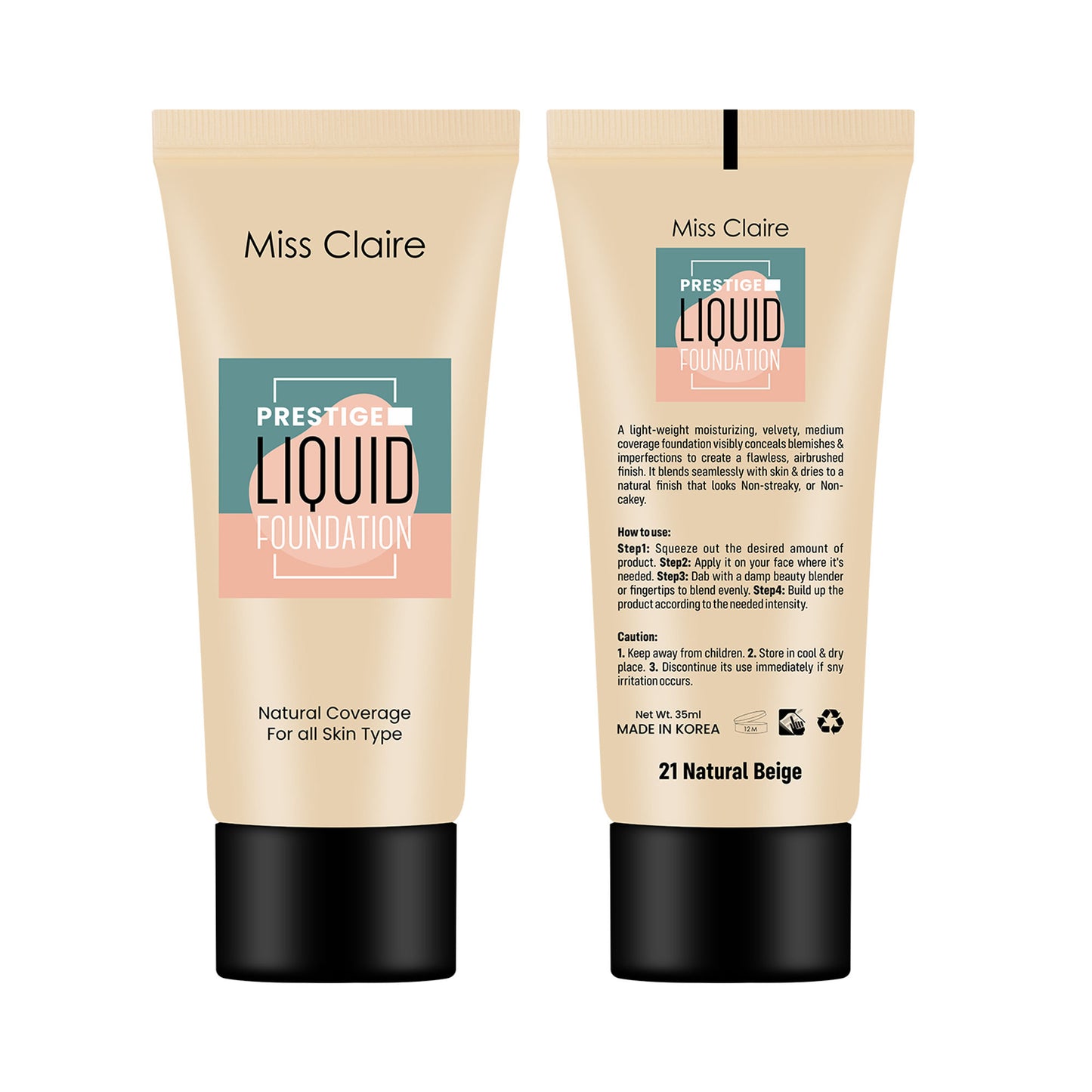 Miss Claire Prestige Liquid Foundation Natural Coverage - 21 Beige