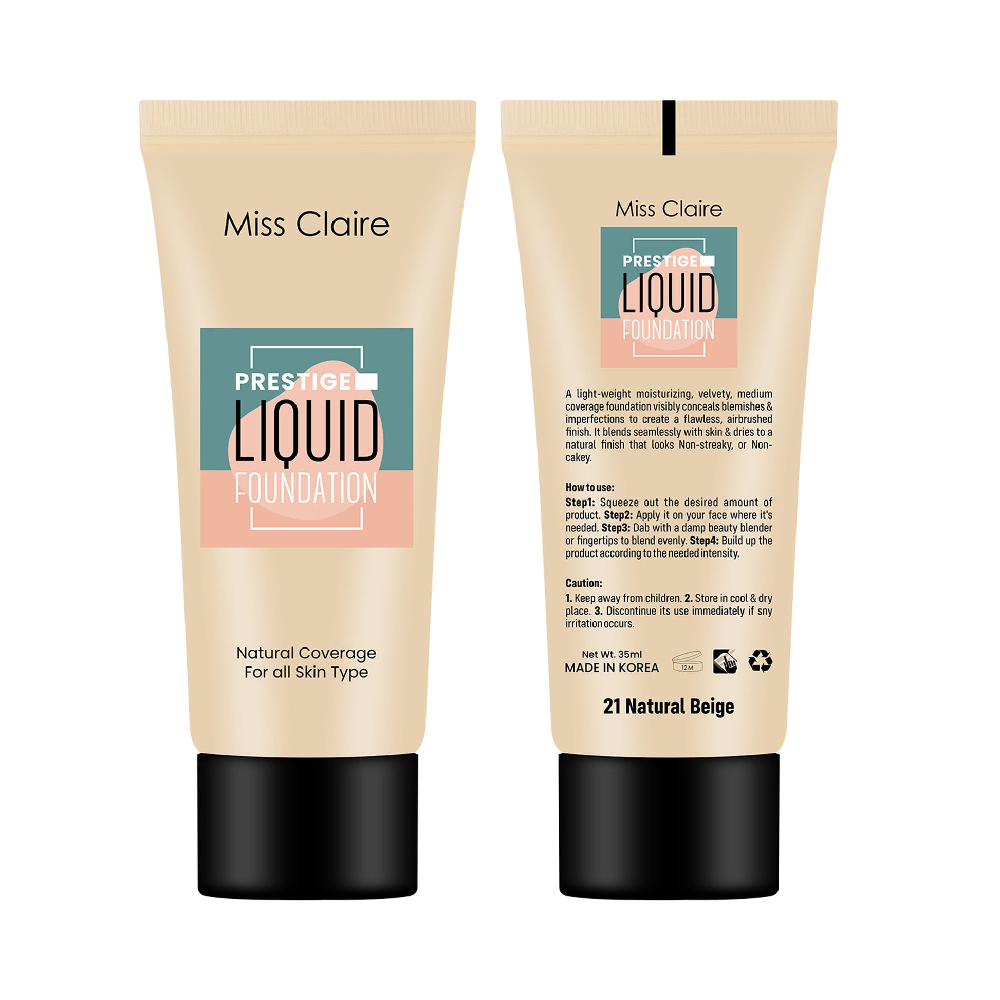 Miss Claire Prestige Liquid Foundation Natural Coverage - 21 Beige