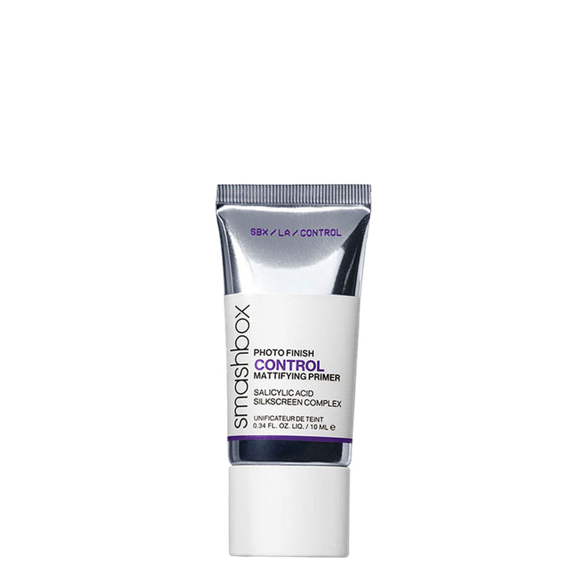 Smashbox Photo Finish Control Mattifying Primer with Salicylic Acid, smooth texture and clear packaging, designed to control shine.