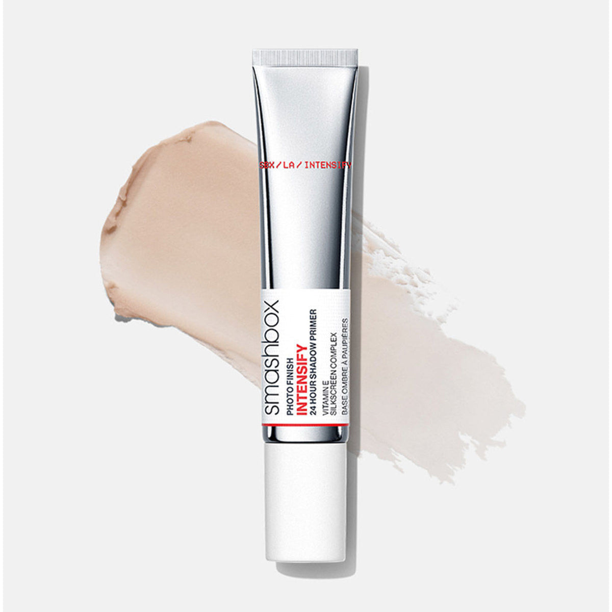Smashbox Photo Finish Intensify 24 Hour Shadow Primer tube with applicator tip, designed to enhance eyeshadow longevity.