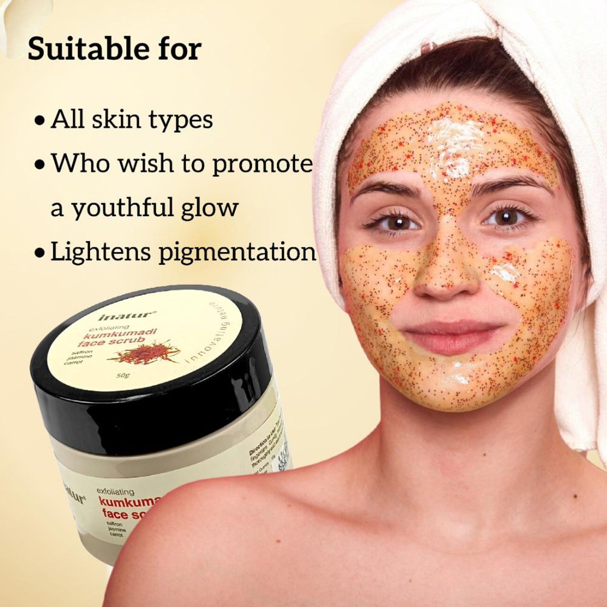inatur Kumkumadi Face Scrub, Ayurvedic Exfoliator, Brightens Skin, Evens Tone, for Men & Women