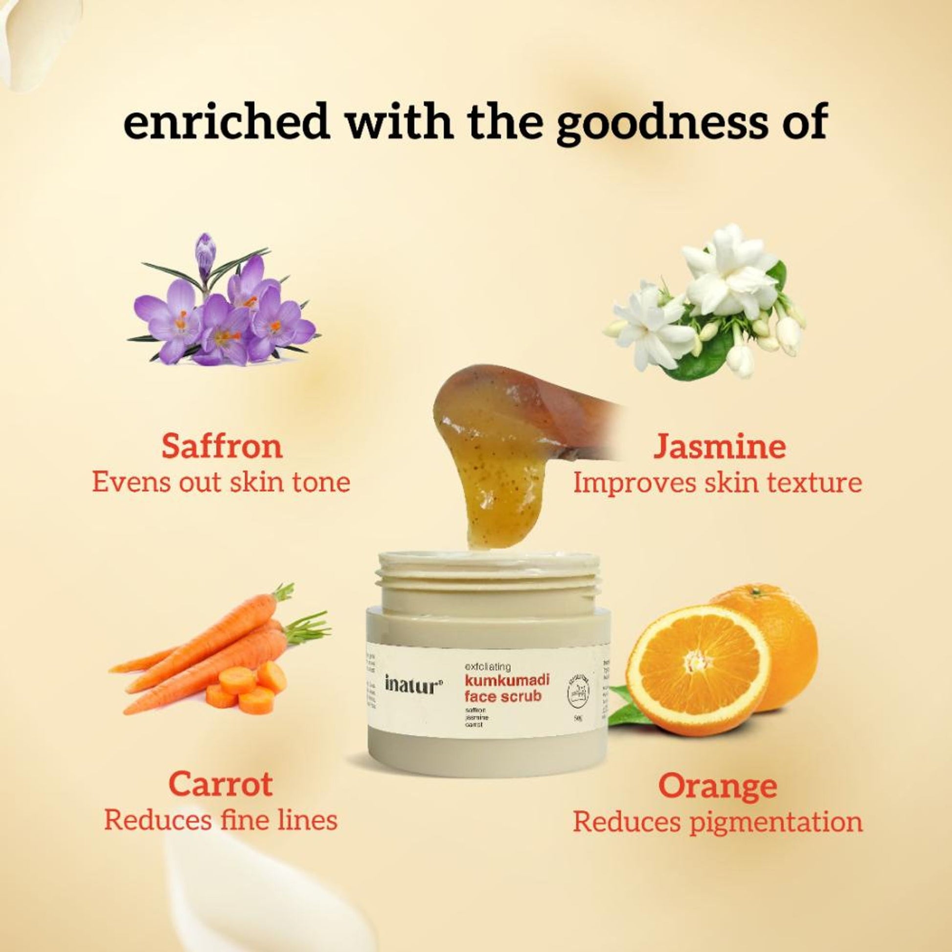 inatur Kumkumadi Face Scrub, Ayurvedic Exfoliator, Brightens Skin, Evens Tone, for Men & Women