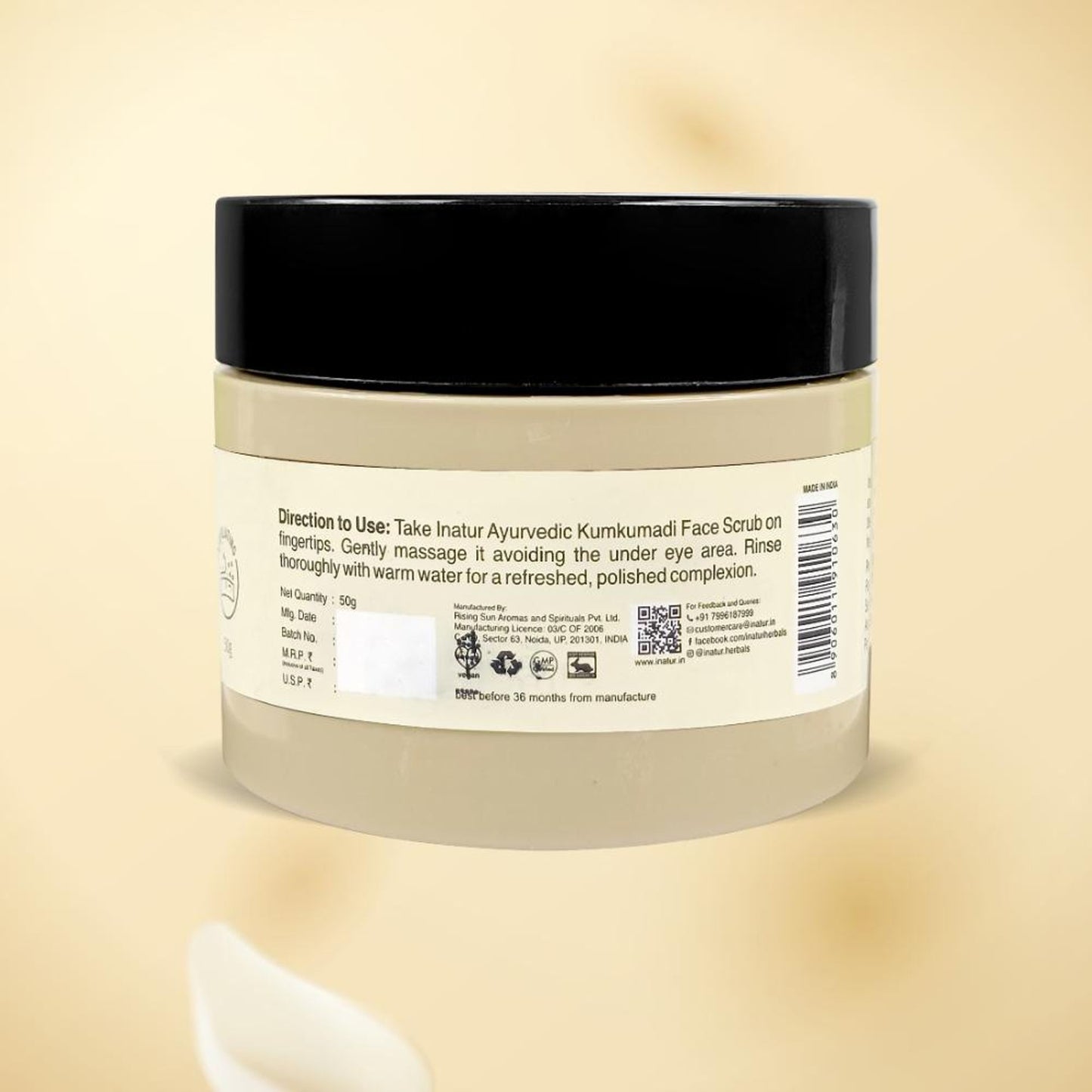 inatur Kumkumadi Face Scrub, Ayurvedic Exfoliator, Brightens Skin, Evens Tone, for Men & Women