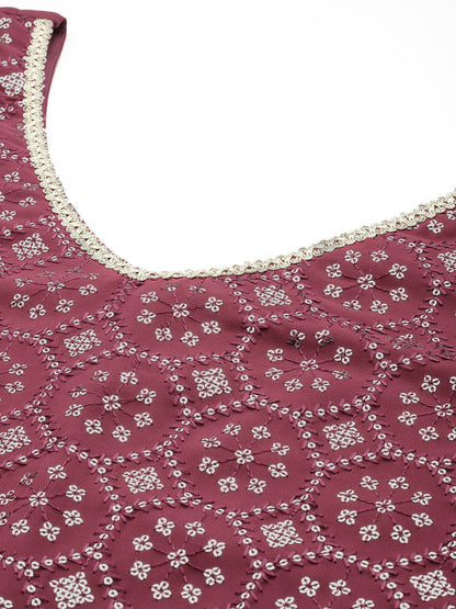 Indyancart IE Women Embroidered Straight Sequinned Kurta with Sharara & With Dupatta