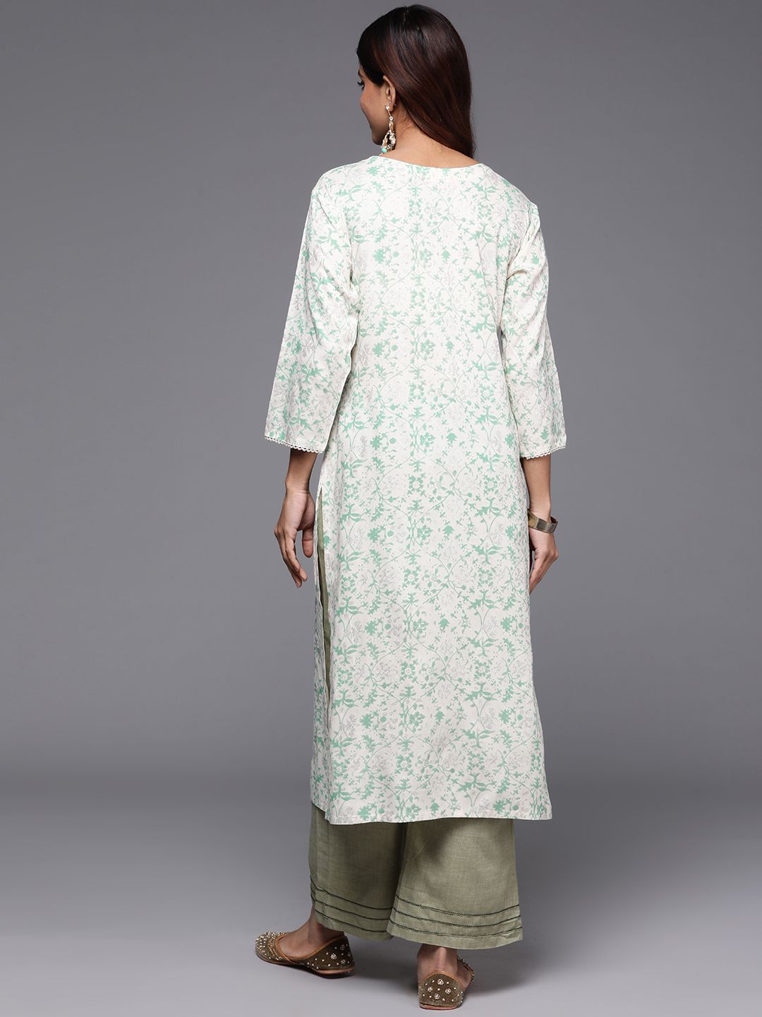 Indyancart IE Printed Mirror Work Kurta