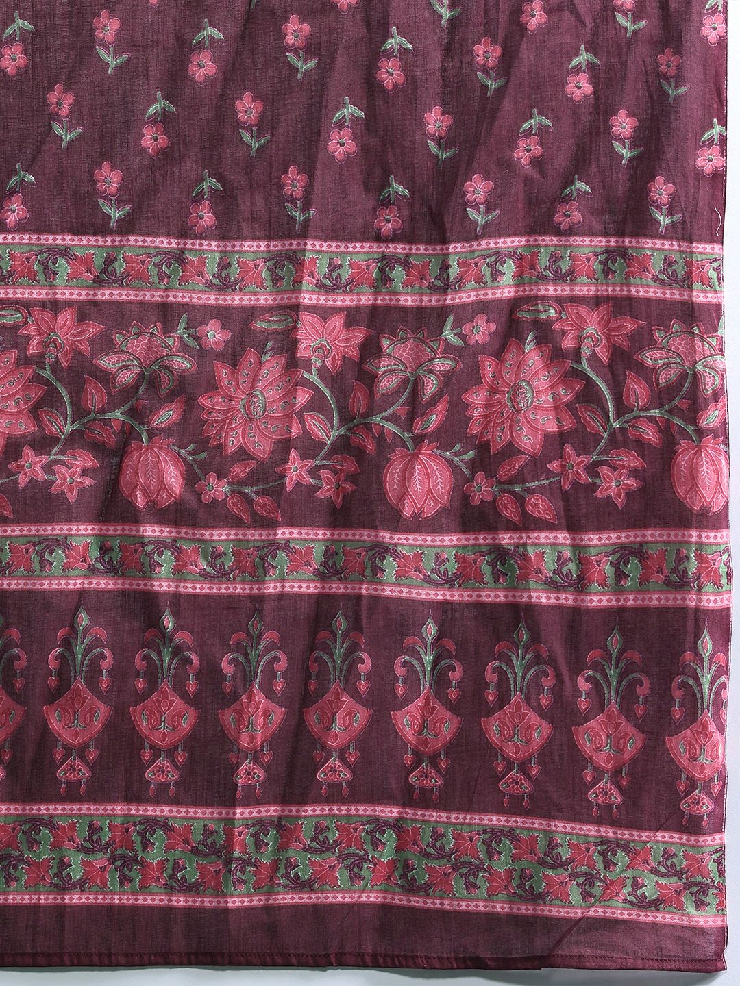 Indyancart IE Floral Printed Empire Pure Cotton Kurta with Trousers & Dupatta