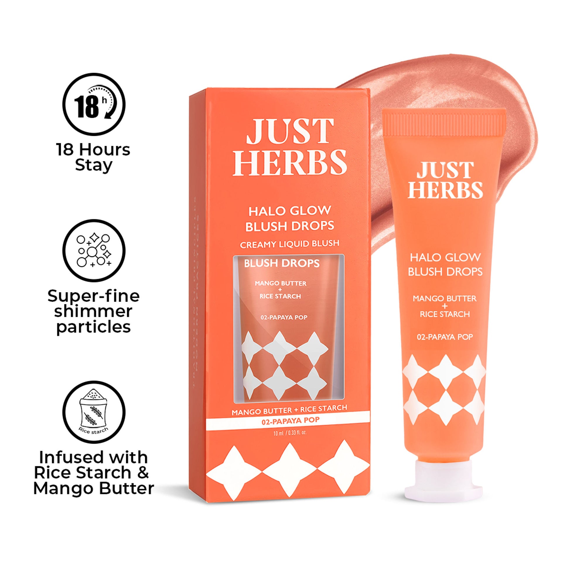 Just Herbs Halo-Glow Blush Drops Creamy Liquid Blush - 02 Papaya Pop