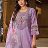Dhiyona IE Women Floral Yoke Design Thread Work Linen Kurta with Trousers & With Dupatta