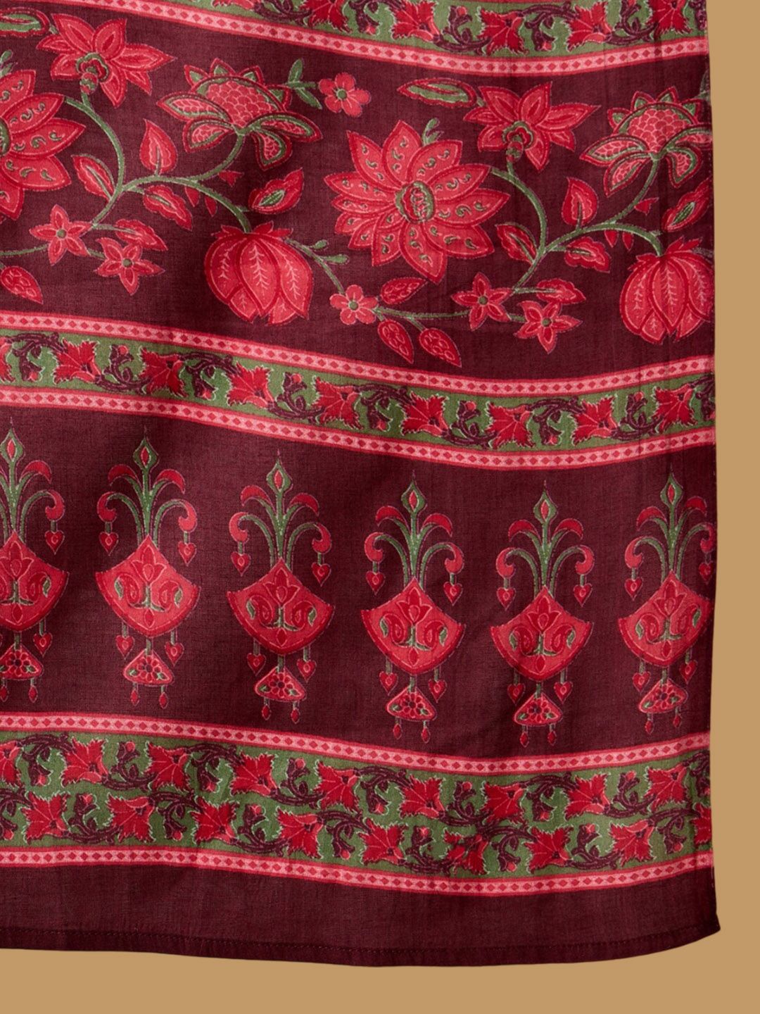 Indyancart IE Floral Printed Empire Pure Cotton A-Line Kurta with Trousers & Dupatta