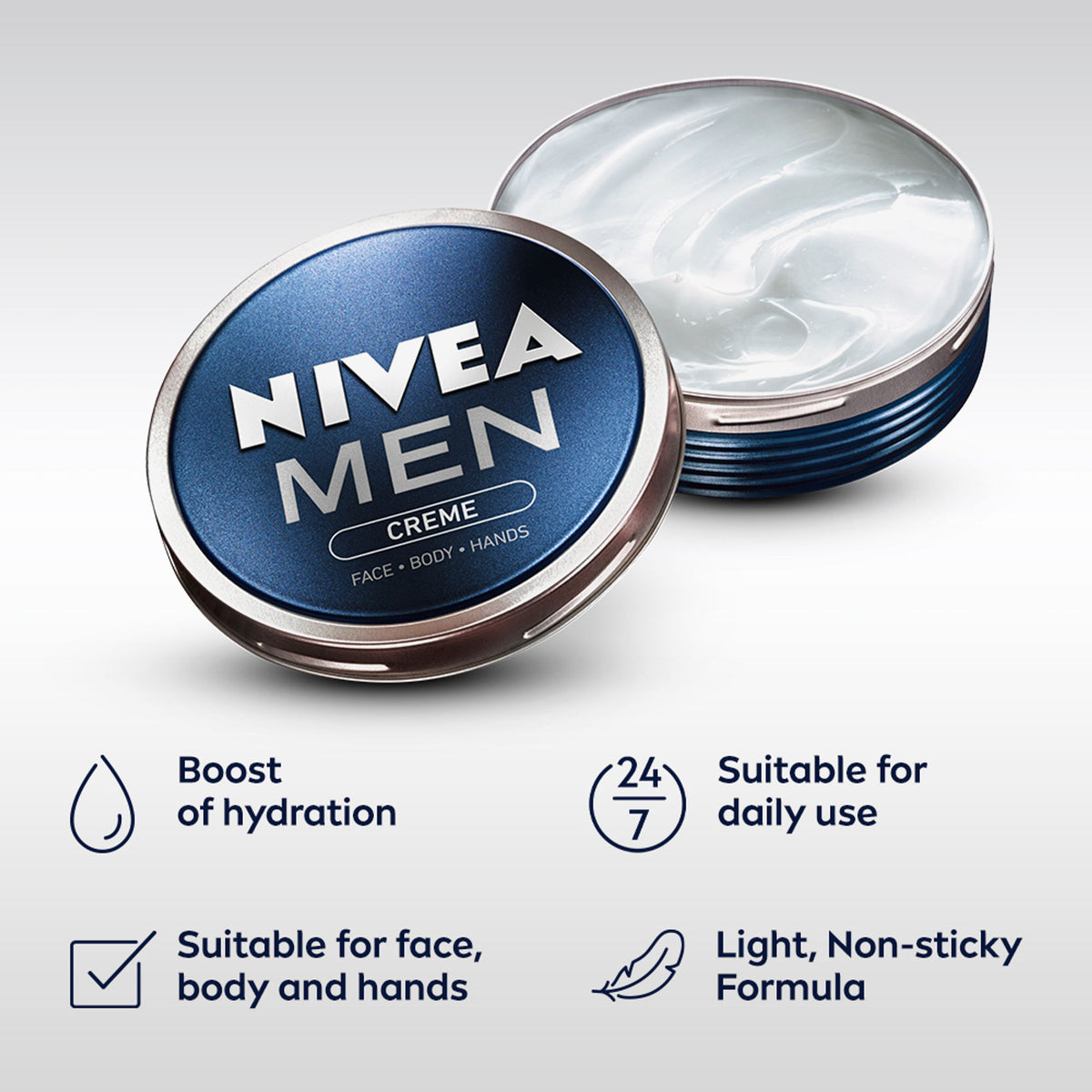NIVEA Men Creme, Non Greasy Moisturizer, Cream for Face, Body & Hands