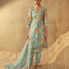 Indyancart VA Women'sSea Green Floral Printed Round Neck Kurta with Trousers & Dupatta
