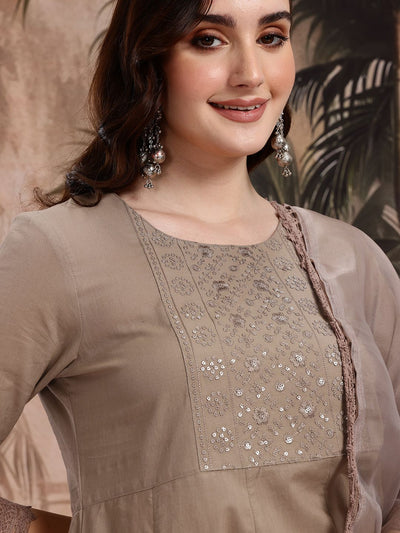 Indyancart SN Women's Floral Embroidered Empire Pure Cotton Kurta Sets With Dupatta
