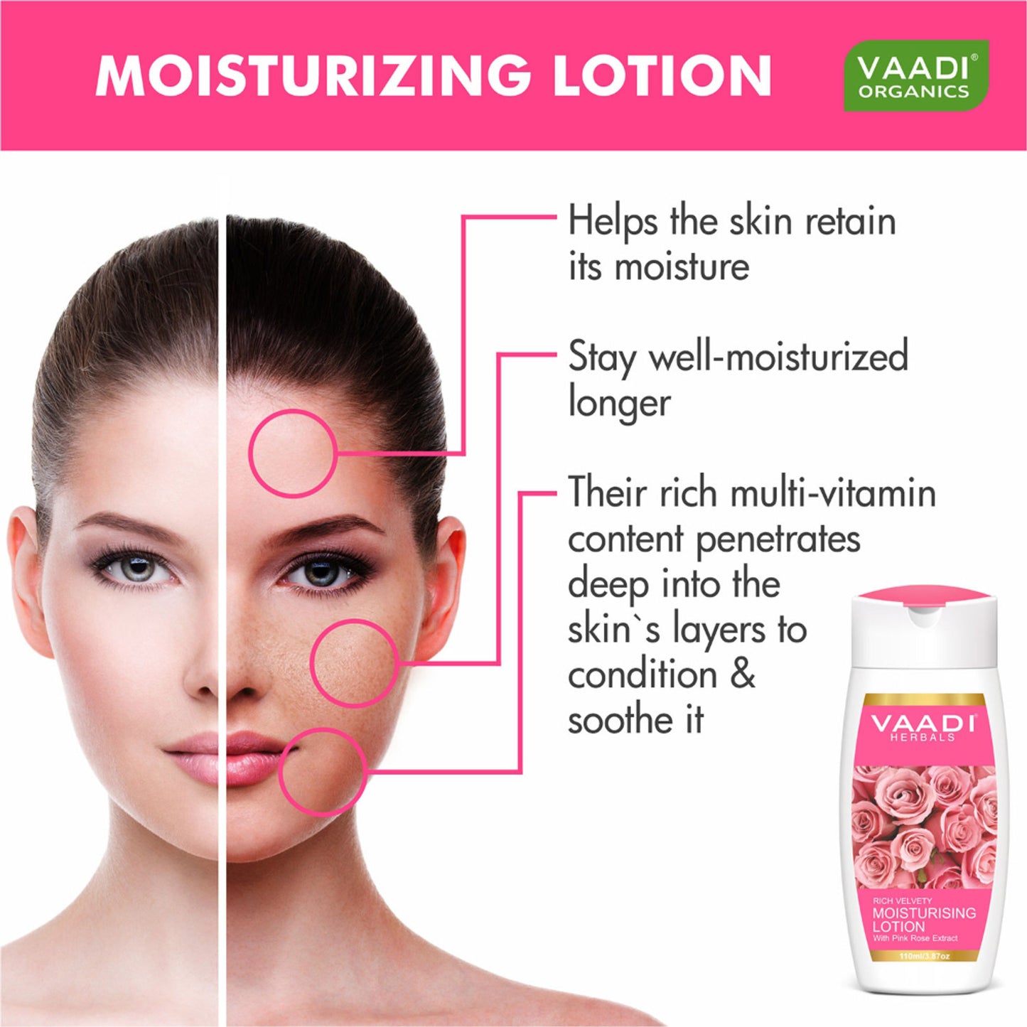 Vaadi Herbals Moisturising Lotion With Pink Rose Extract