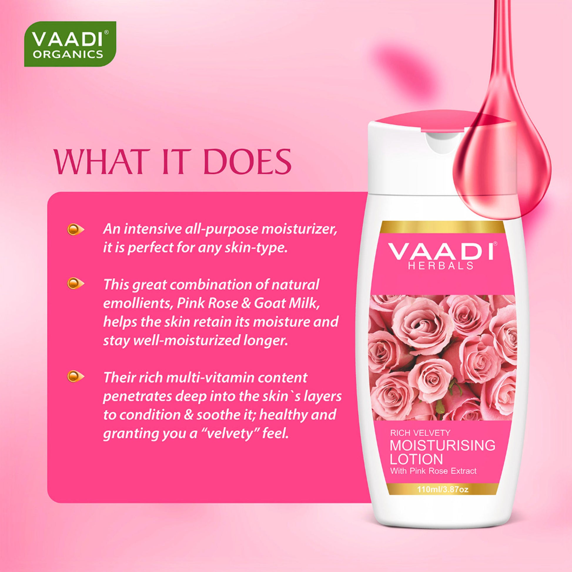 Vaadi Herbals Moisturising Lotion With Pink Rose Extract