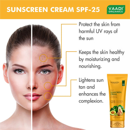 Vaadi Herbals 3 In 1 Sunscreen Cream with Extract Of Kiwi & Avocado