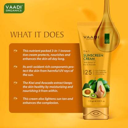 Vaadi Herbals 3 In 1 Sunscreen Cream with Extract Of Kiwi & Avocado