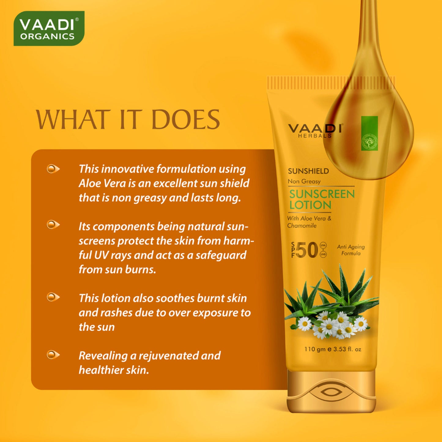 Vaadi Herbals Sunshield Non-Greasy Sunscreen Lotion With Aloe Vera & Chamomile SPF 50