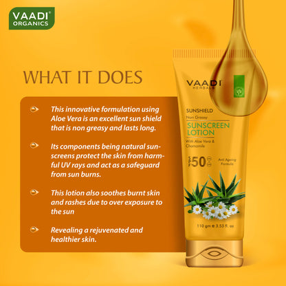 Vaadi Herbals Sunshield Non-Greasy Sunscreen Lotion With Aloe Vera & Chamomile SPF 50