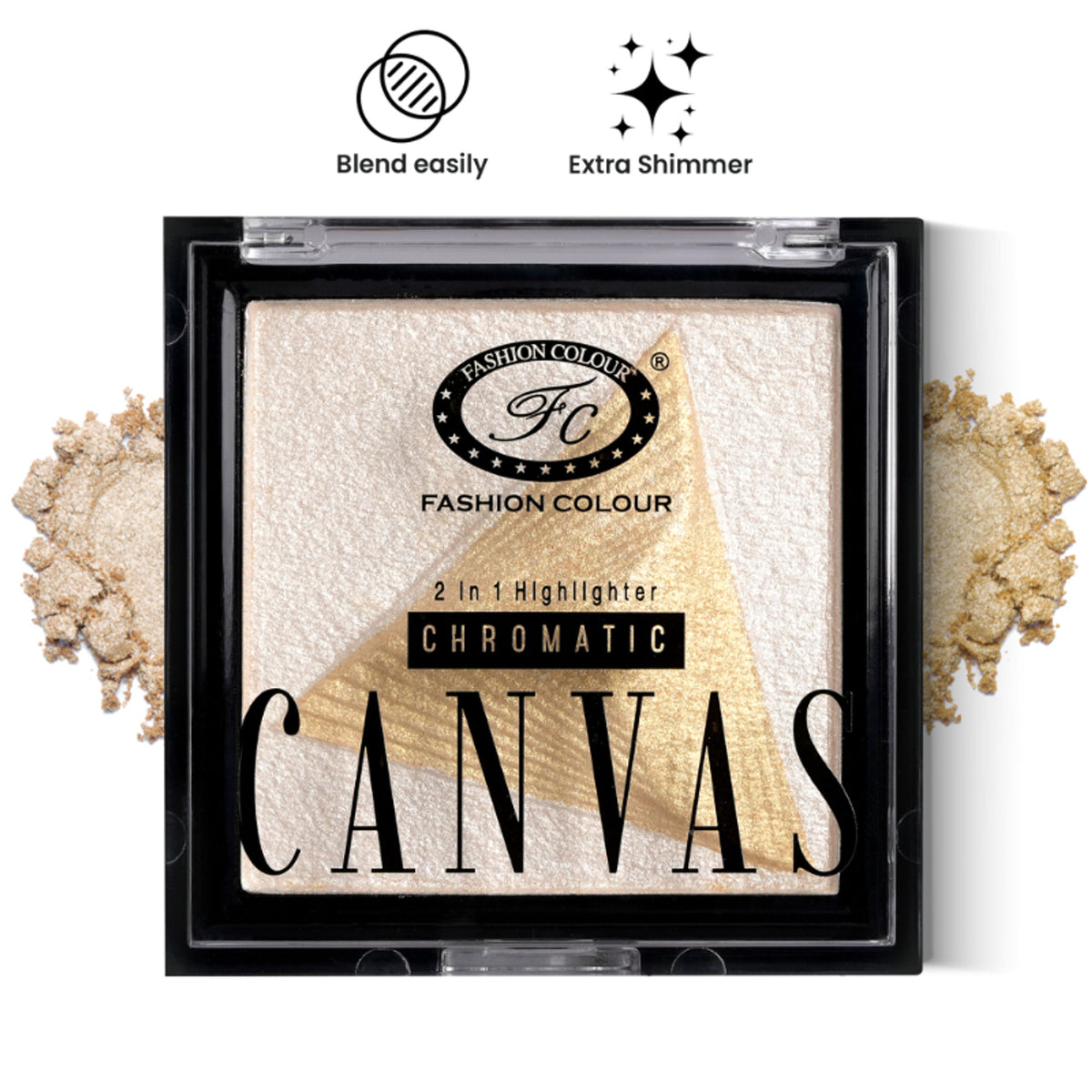 FASHION COLOUR Chromatic Canvas 2-in-1 Highlighter Shade 05 featuring vibrant colors on a textured surface.