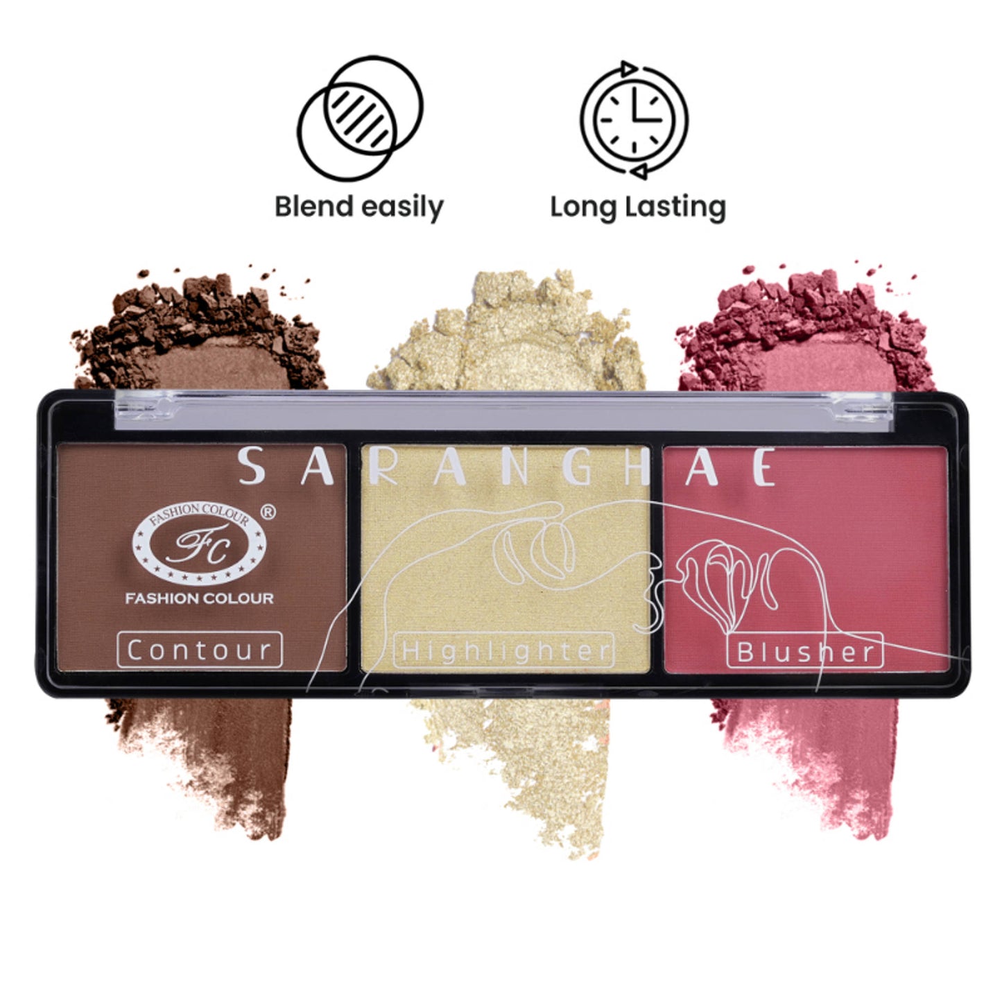 FASHION COLOUR Saranghae 3 In 1 Contour Highlighter Blusher Palette - Shade 01