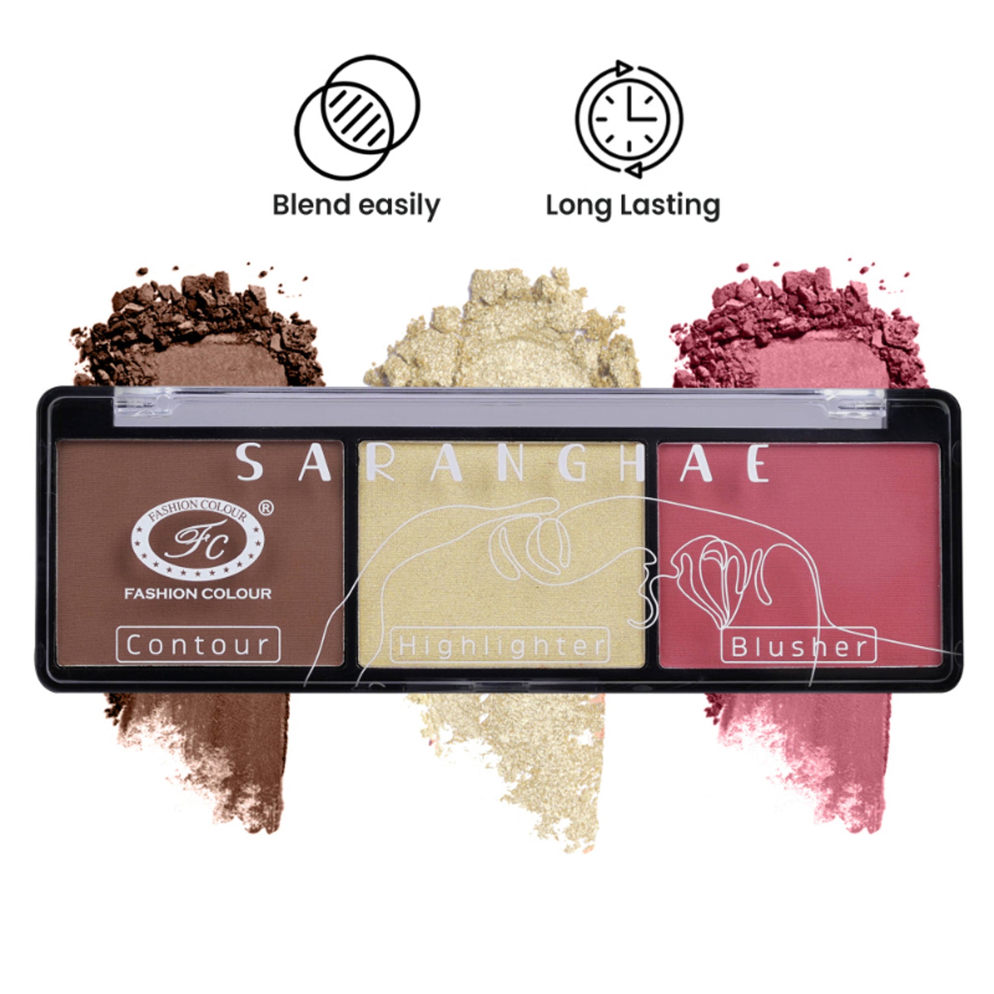 FASHION COLOUR Saranghae 3 In 1 Contour Highlighter Blusher Palette - Shade 01