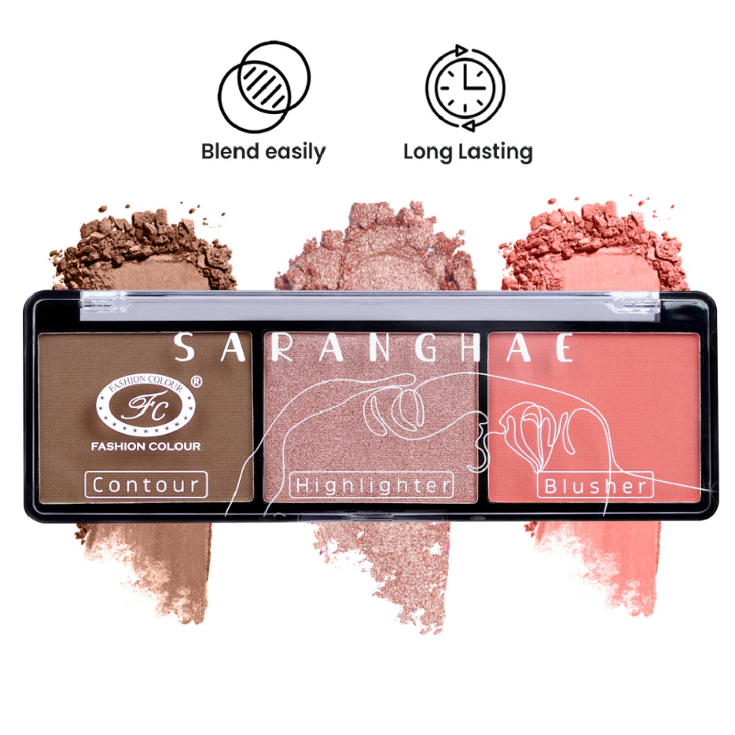 FASHION COLOUR Saranghae 3 In 1 Contour Highlighter Blusher Palette - Shade 03