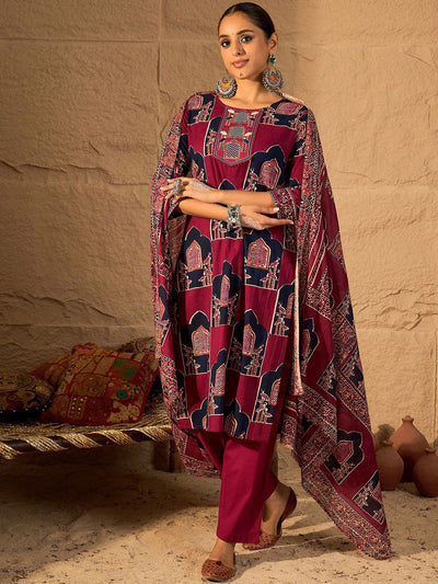 Indyancart IE Printed Straight Kurta & Trousers With Dupatta set
