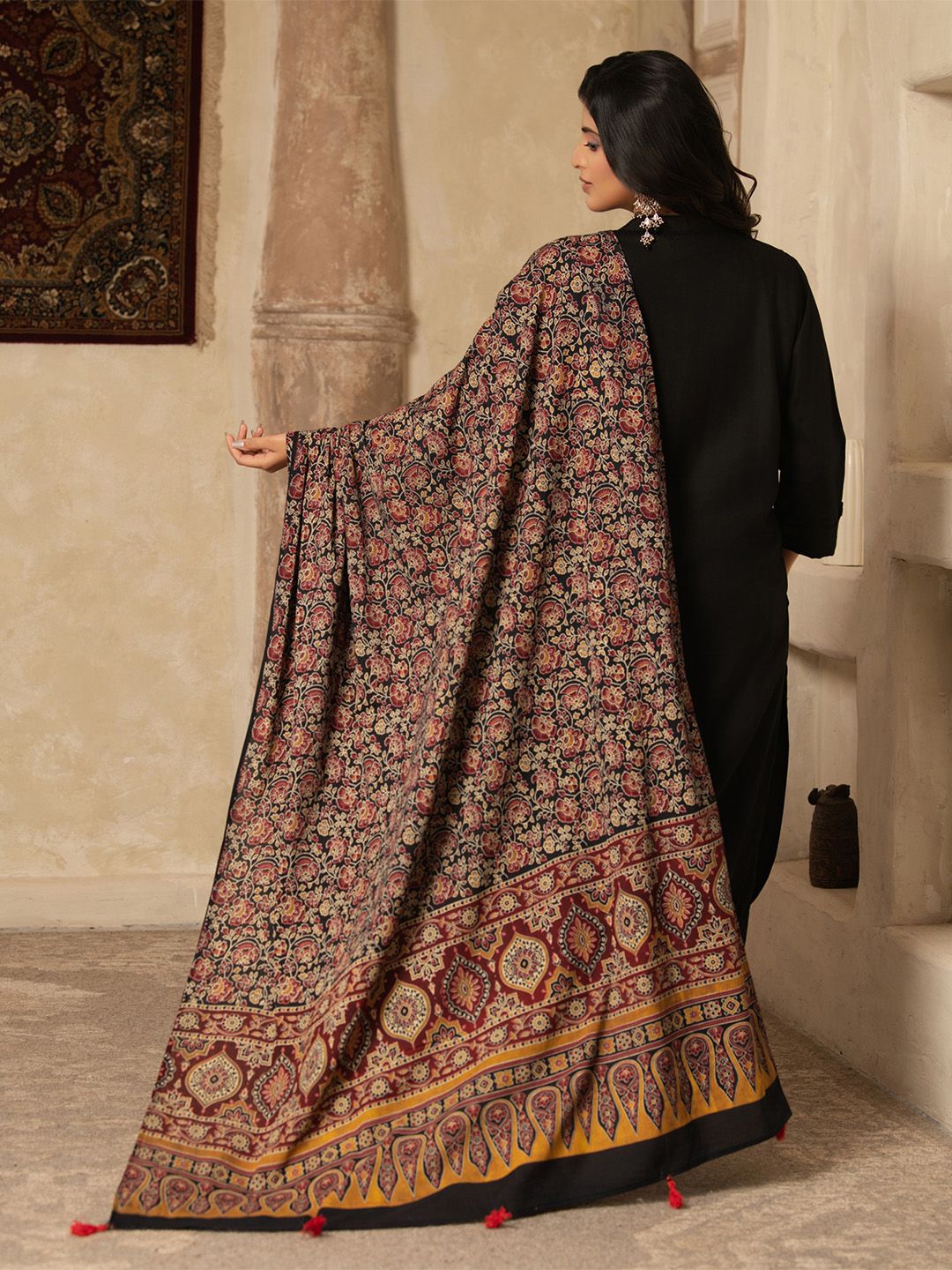 Indyancart SN Women's Mandarin Collar Straight Kurta With Trouser & Dupatta