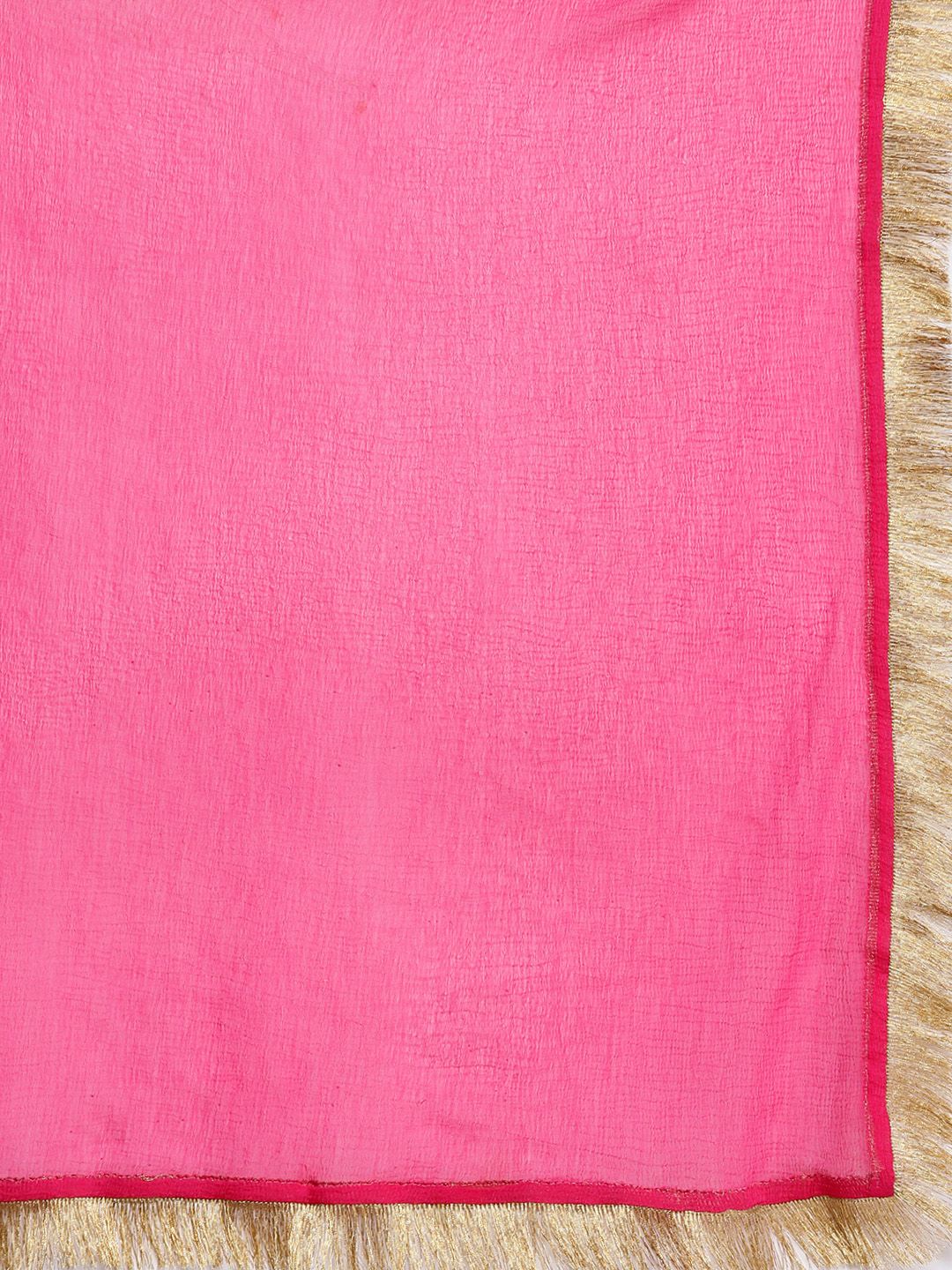 Indyancart VA Women's Fuchsia Striped Gotta Patti Kurta with Trousers & With Dupatta