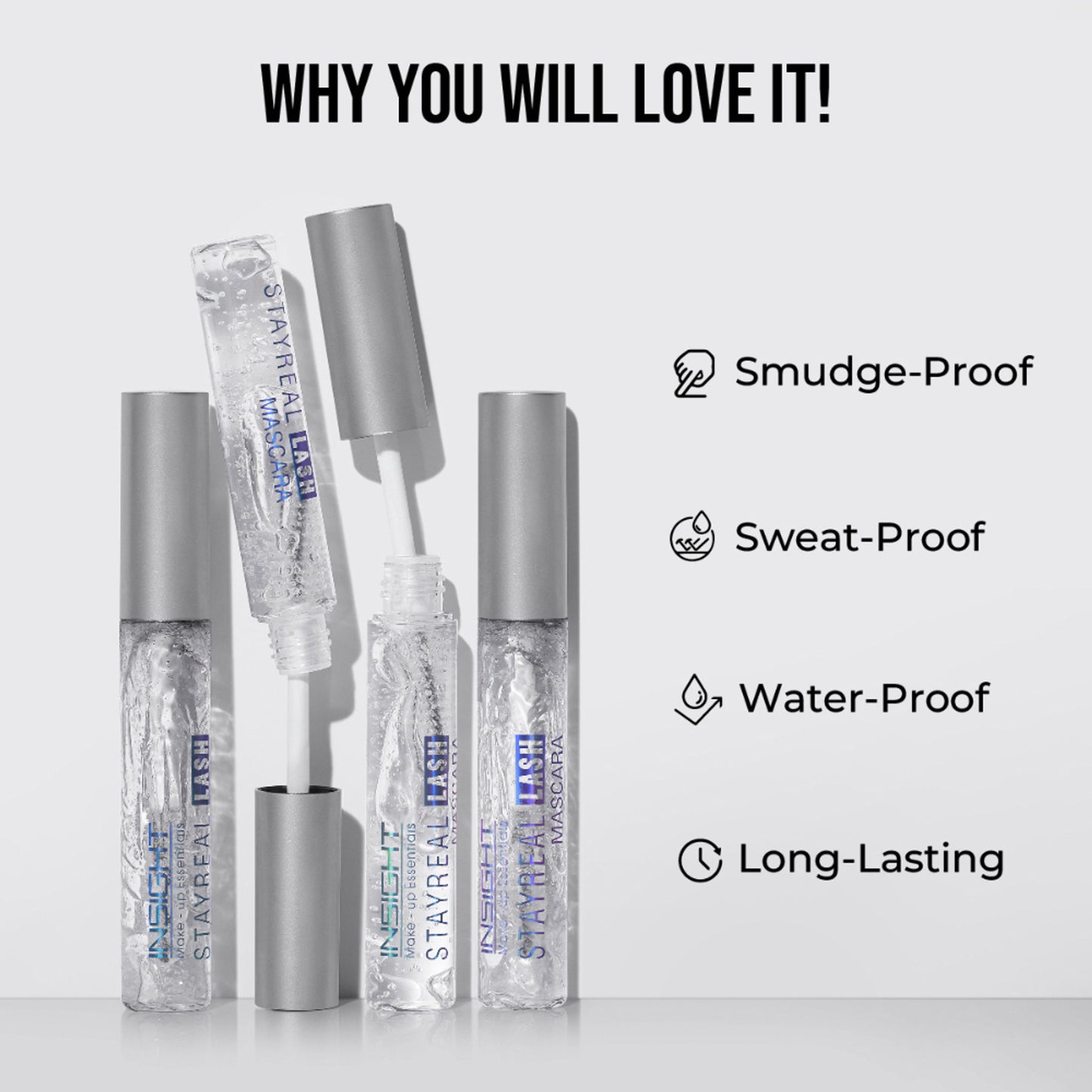 Insight Cosmetics Stay Real Transparent 2 In 1 Brow & Lash Mascara,Sweatproof Long Wear Formula - Transparent