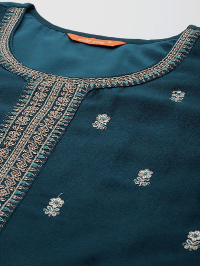 Dhiyona IE Floral Embroidered Regular Sequinned Kurta with Trousers & Dupatta