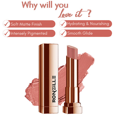 Ronzille Natural Colored Long Stay Matte Lipstick - Shade 18 - Shade-14