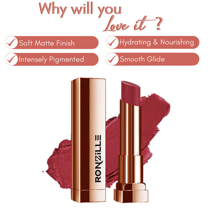 Ronzille Natural Colored Long Stay Matte Lipstick - Shade 18 - Shade-10