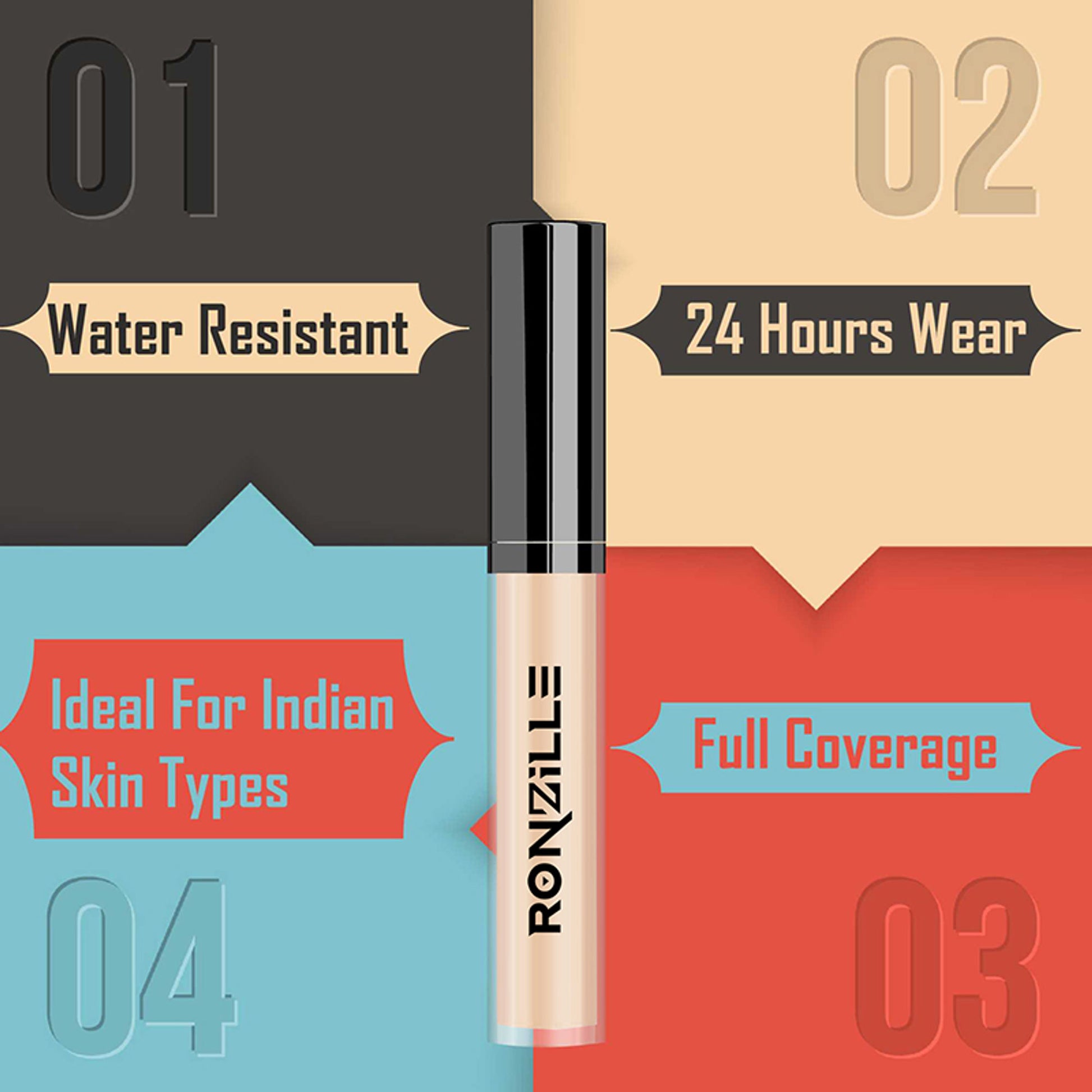Ronzille Hd Finish Full Coverage Liquid Concealer - Corrector Orange 05 - Medium Beige