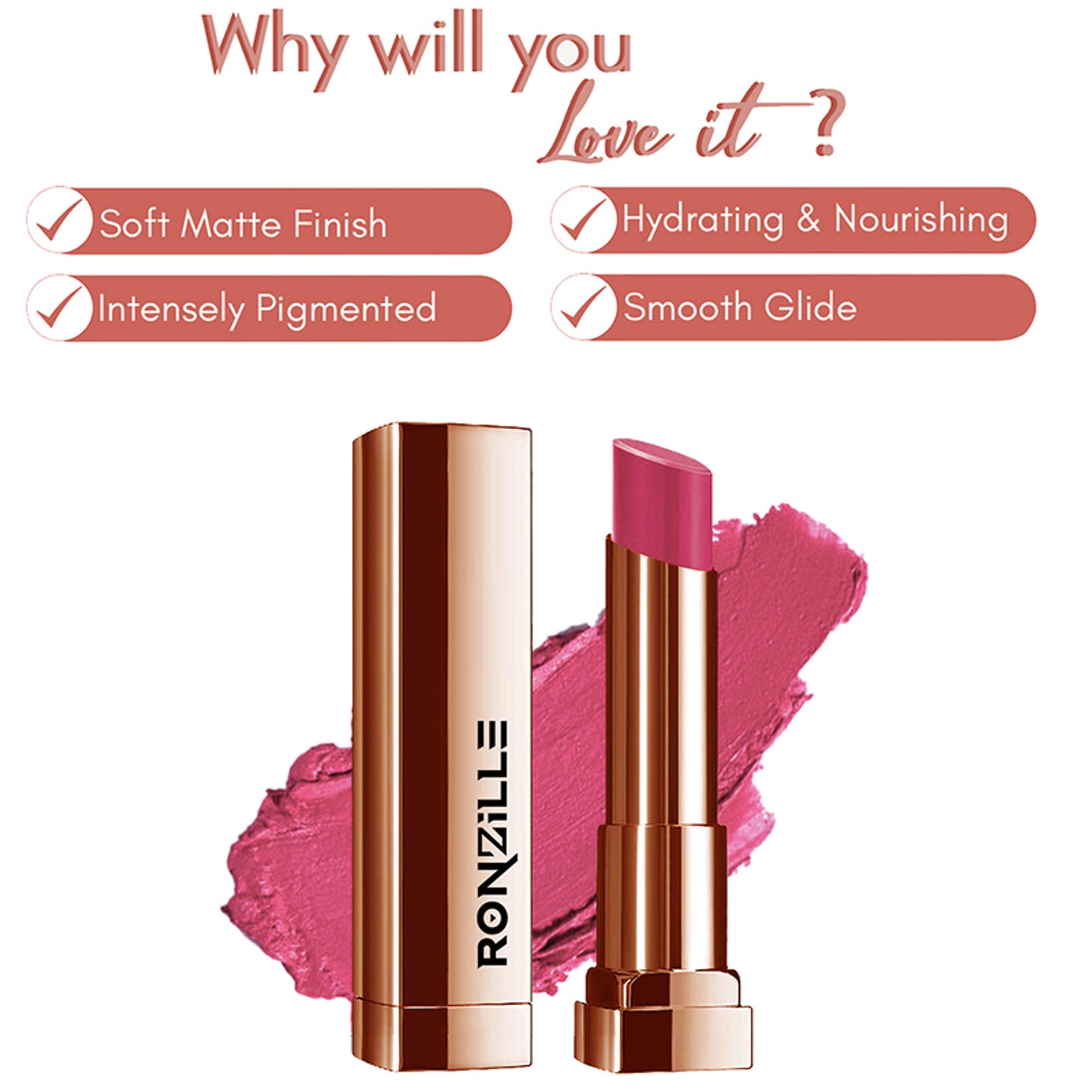 Ronzille Natural Colored Long Stay Matte Lipstick - Shade 18 - Shade-06