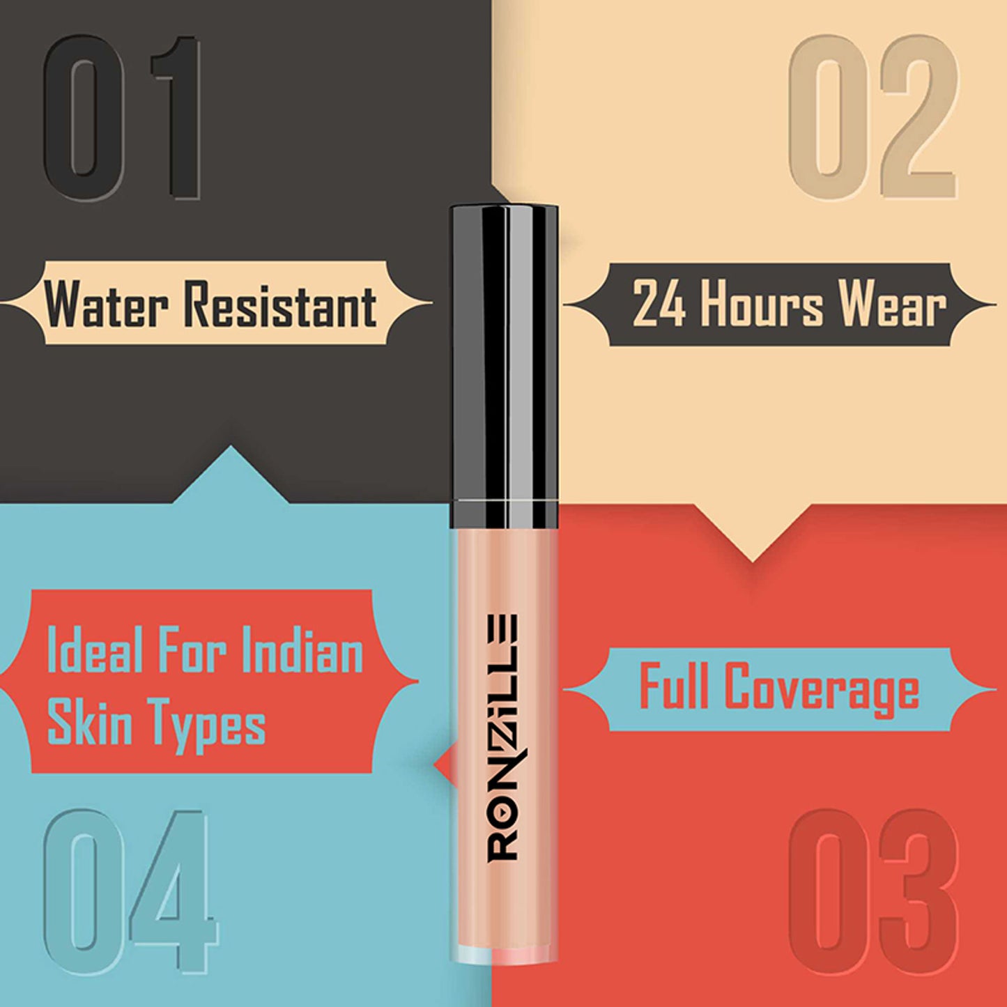 Ronzille Hd Finish Full Coverage Liquid Concealer - Corrector Orange 05 - Hazelnut