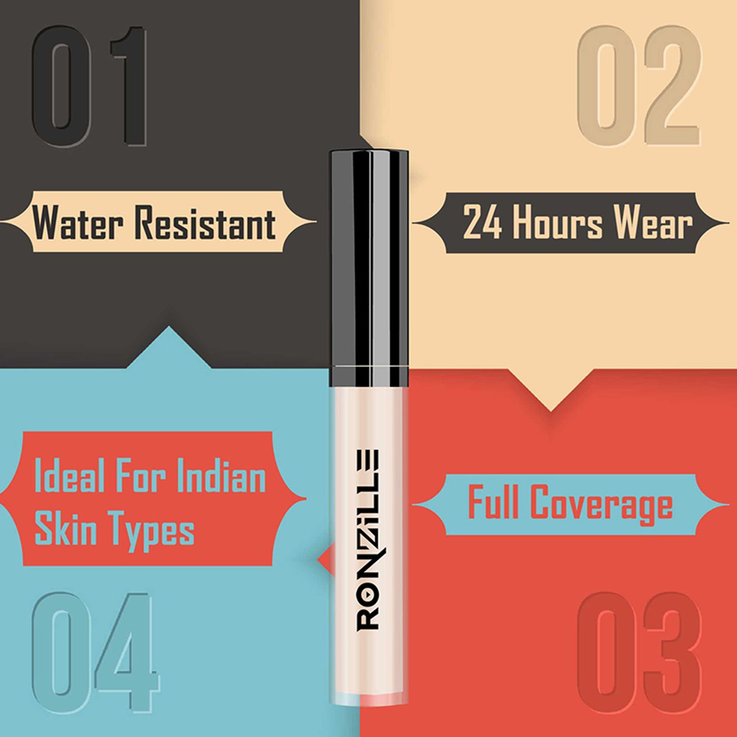 Ronzille Hd Finish Full Coverage Liquid Concealer - Corrector Orange 05 - Sand Sable