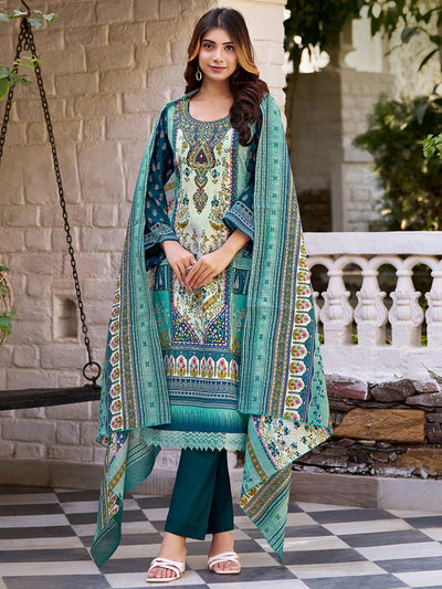 Indyancart VA Women's Floral Printed Regular Beads and Stones Kurta with Trousers & With Dupatta
