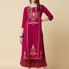 Indyancart VA Women's Magenta Ethnic Motifs Printed Panelled Kurta with Palazzos
