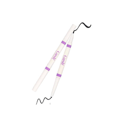 Gush Beauty Eye Like Options 2-in-1 black felt tip eyeliner and creamy kohl pencil, close-up of product with black packaging