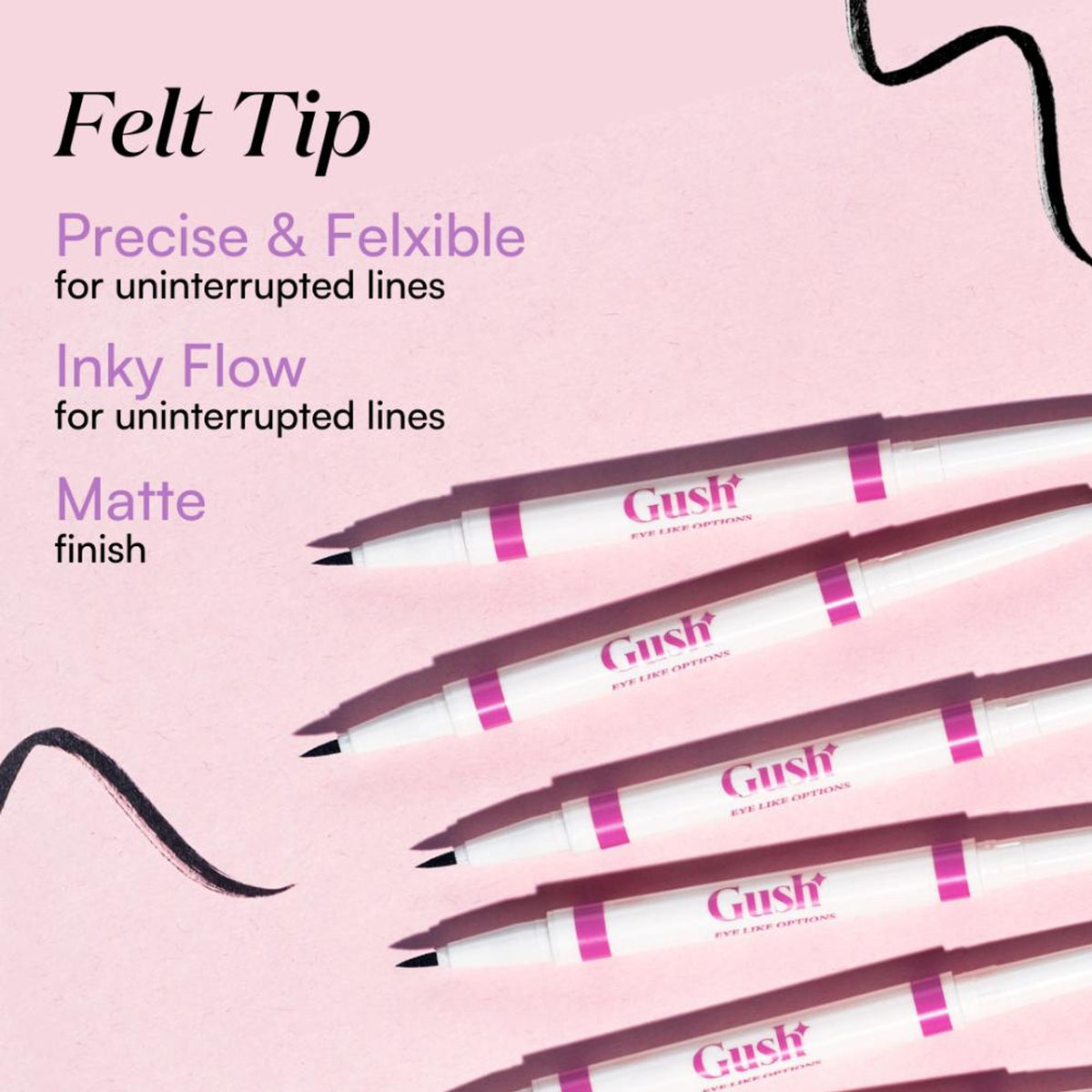 Gush Beauty Eye Like Options 2-in-1 black felt tip eyeliner and creamy kohl pencil for precise eye makeup application.