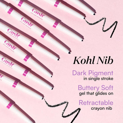 Gush Beauty Eye Like Options 2-in-1 black felt tip eyeliner and creamy kohl pencil for eye makeup.