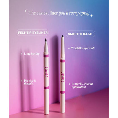 Gush Beauty Eye Like Options 2-in-1 black felt tip eyeliner and creamy kohl pencil with applicator on white background